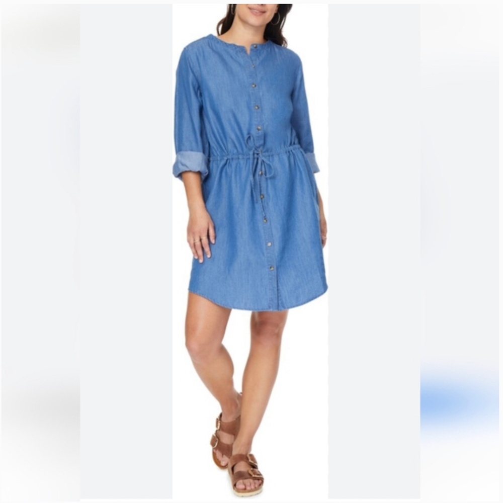 C&C California Denim Shirt Dress Large L Tencel Lyocell Chambray blue cotton tie
